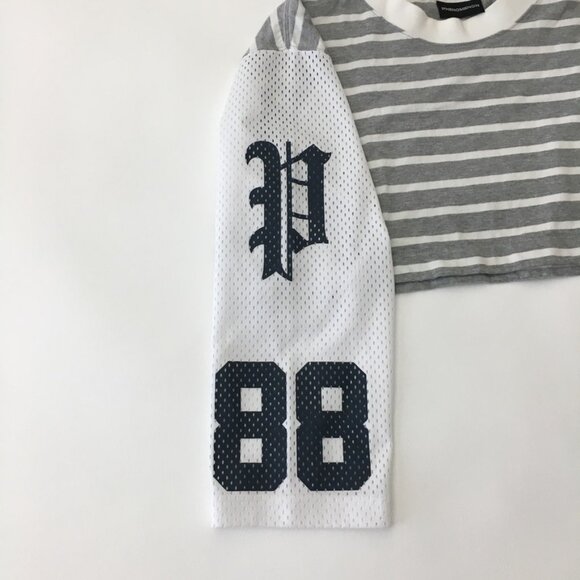 Phenomenon Japanese Streetwear Brand Y2K One Size Gray/White Striped Cropped Top - Picture 12 of 14